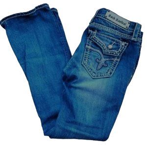 Rock Revival Kai boot cut jeans flap pockets bling crystals 30x31.5 prof hem #11